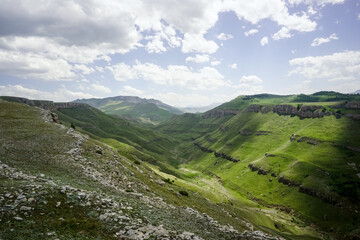 Fototapeta na wymiar Picturesque green valley and mountains in Dagestan
