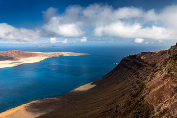Unique nature and beautiful colorful beaches of volcanic Lanzarote. Canary islands