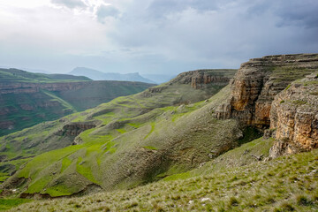 Picturesque green valley and mountains in Dagestan