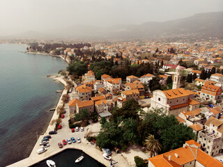 Obraz premium Aerial shot of the Kastel coast in Dalmatia,Croatia . A famous tourist destination on the Adriatic sea.