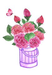 Watercolor flower bouquets spring .Flowers watercolor illustration. Manual composition. Mother's Day, wedding,  Pastel colors. Spring. Summer.