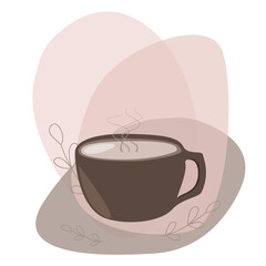 stylized coffee cup with hot coffee, black on beige background