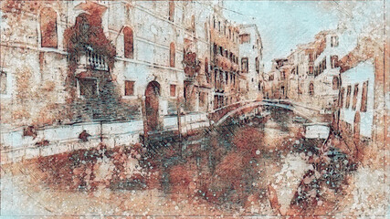 Romantic scenery of Venice, Italy. Computer painting. © jozefklopacka