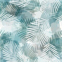 Tropical pattern, palm leaves seamless vector background. Exotic plant on watercolor stains artistic jungle print. Leaves of palm tree. ink brush