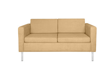 front view beautiful luxury beige sofa furniture isolated on white background