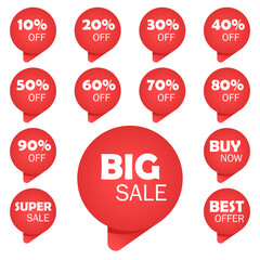 Special offer sale isolated tag red. Sale tag set. Red scroll banners with big sale text
