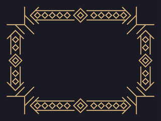 Art deco frame. Vintage linear border. Design a template for invitations, leaflets and greeting cards. Geometric golden frame. The style of the 1920s - 1930s. Vector illustration