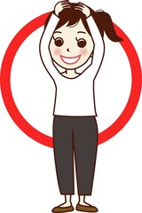 「丸」のポーズをする笑顔の若い女性。