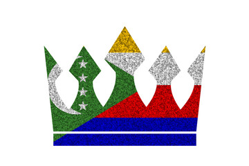 Bright glitter crown in colors of national flag on white background. Comoros