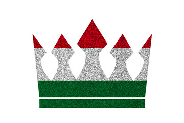 Bright glitter crown in colors of national flag on white background. Hungary