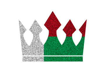 Bright glitter crown in colors of national flag on white background. Madagascar