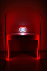 Neon sign red and white like Instagram heart in the decor. Trendy style. Valentine day. Neon sign. Custom neon. Home decor.