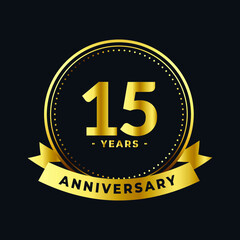 Fifteen Years Anniversary Celebration Gold and Black Isolated Vector