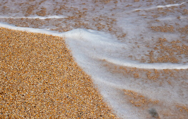 Background of white foam wave and sandy beach