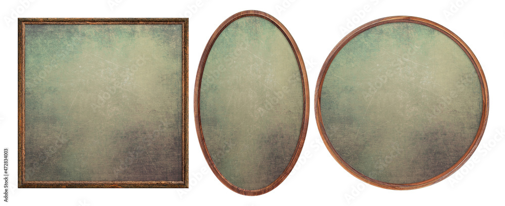 Aufkleber wooden frame. empty square frame with green abstract fill texture isolated on white background. blan