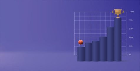 Obraz premium 3d rendering of business graph with arrow o a blue background