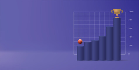 3d rendering of business graph with arrow o a blue background