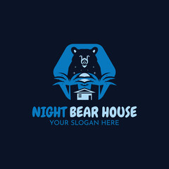 Night bear house logo vector, Perfect to use for pets, construction, real estate or anything related to bear and house animal character.