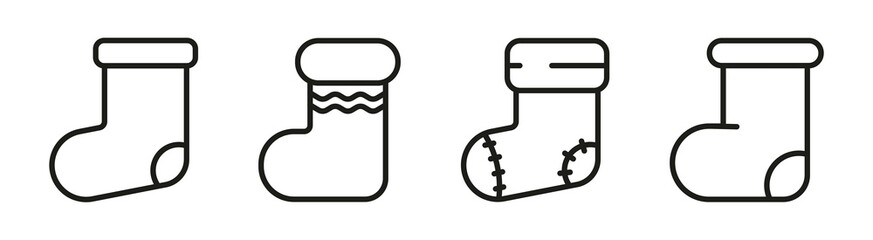 Set of Christmas socks for gifts icons in line style, web icons