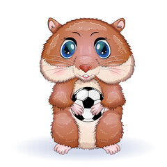 Cute hamster with soccer ball game, hamster cartoon characters, funny animal character