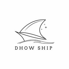 Simple Sailboat dhow ship line art logo design