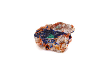 Macro mineral stone Malachite and Azurite against white background