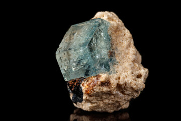 macro mineral stone aquamarine on a black background