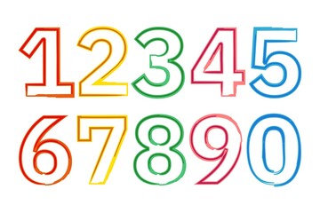 Set of colorful funny numbers for kids on white background. Brush stroke texture. Vector illustration