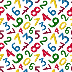 Seamless pattern with a set of colored numbers for kids. Bright colors, can be used in textiles, wrapping paper and wallpaper.