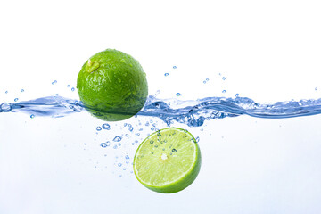 Fototapeta na wymiar lime in water splash