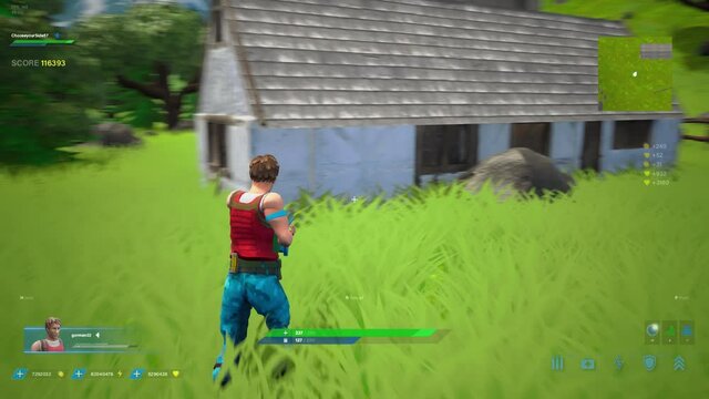 Looped Video Game Mock-up Concept: Game play 3D Third Person Shooter Online Multiplayer Battle Royale. Fun Tactical Arcade with Hero Characters Running, Fighting, Shooting Guns. Cyber Championship