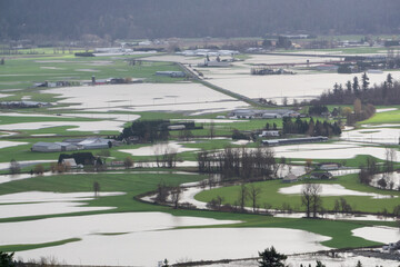 Devastating Flood Natural Disaster in the city and farmland after storm. Abbotsford, Greater...