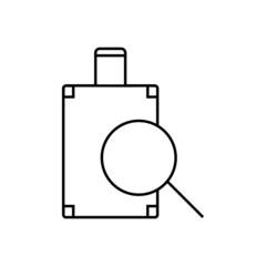 Magnifier and suitcase on wheels, luggage Inspection Sign illustration