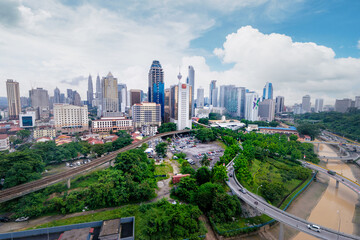 Asian megapolis. Beautiful city view with skyscrapers and roads.