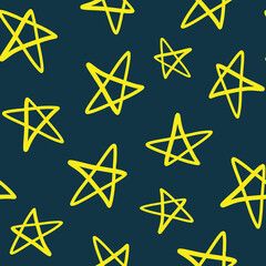 Vector bright yellow stars on midnight blue background. Perfect for baby, young children fashion, fabric, textiles and accessories. 