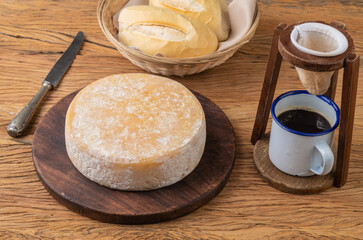 Artisanal Canastra cheese from Minas Gerais, Brazil with bread and coffee