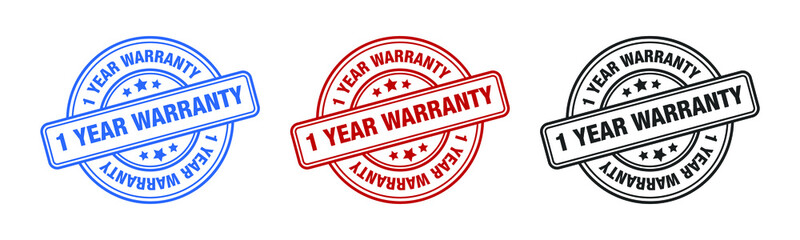 1 Year Warranty - Stamp, Imprint, Seal Template. Grunge Effect. Vector Stock Illustration.