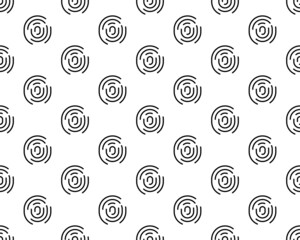 Seamless finger print. Black and white macro pattern. Unique thumbs marks. Personal biometric data. Scanning technology. Police evidence. Vector background with curved lines and curls