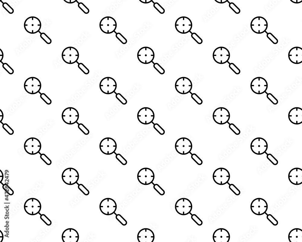 Poster magnifying glass, magnifiers linear vector icons seamless pattern. magnifying search tool symbols pa