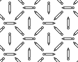 Vector Seamless Pen Pattern. Set of Pens Isolated on White Background. Pencil Silhouettes