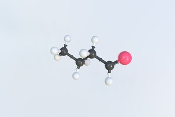 Butyraldehyde molecule, isolated molecular model. 3D rendering