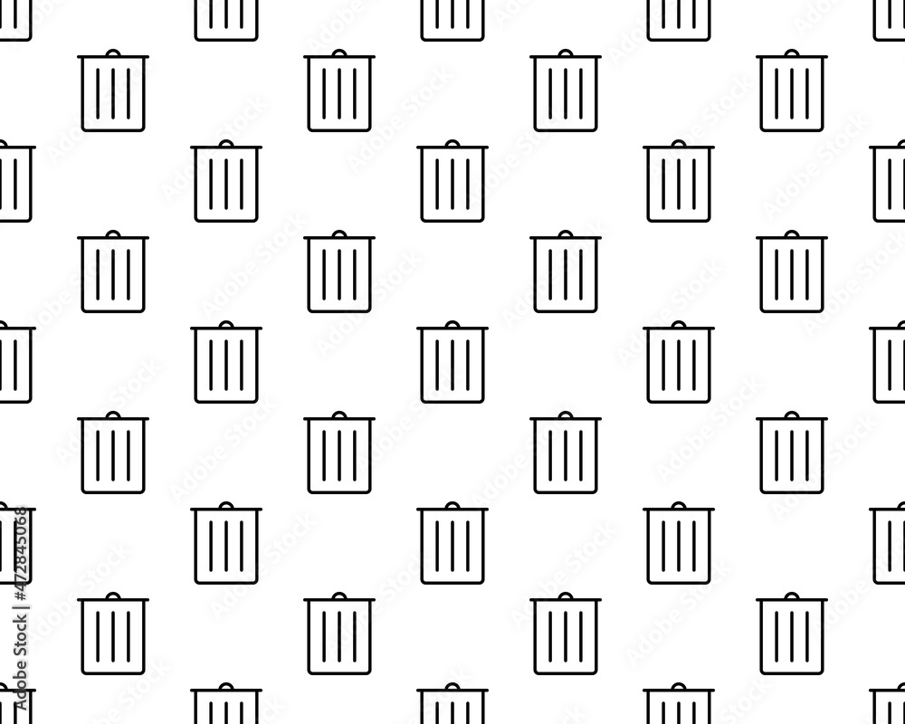 Poster black line trash can icon isolated seamless pattern on white background. garbage bin sign. recycle b