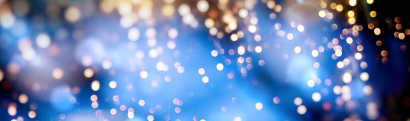 Christmas New Year blue background banner with bokeh lights