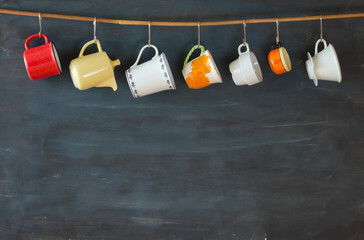 vintage coffee cups,coffee pots, coffee filter, free copy space