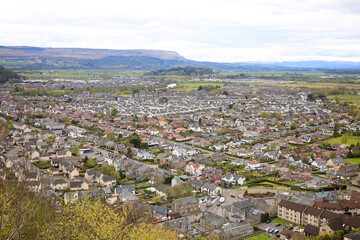 panoramic view showing the streets and surrounding hills of stirling