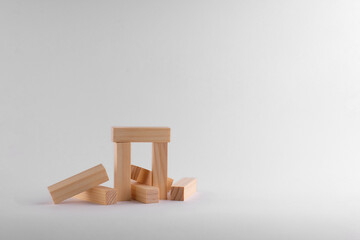 Blocks wooden bricks on a white background from the board game
