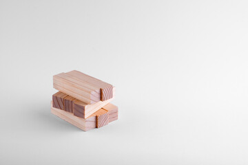 Blocks wooden bricks on a white background from the board game