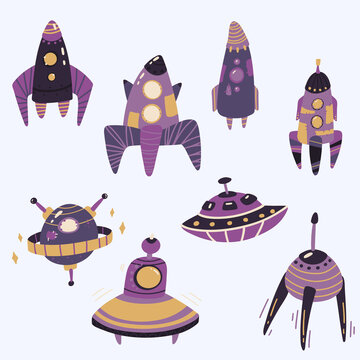 Big space set. Set of space elements. planets, rockets