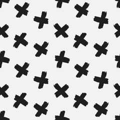 Seamless vector pattern with cross sign. Decorative texture for print, packaging, wrapping. Isolated repetitive tiles. Monochrome background. - 472848468