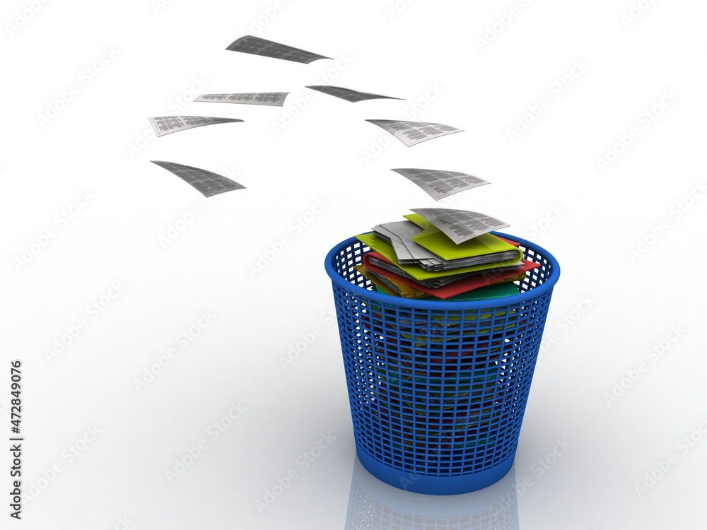 Poster 3d rendering documents deleting recycle bin